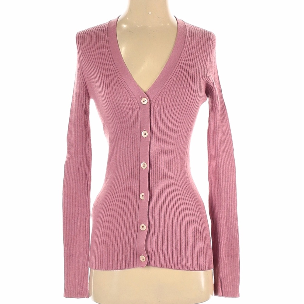 Prada Alpaca Rose Ribbed V-Neck Knit Cardigan